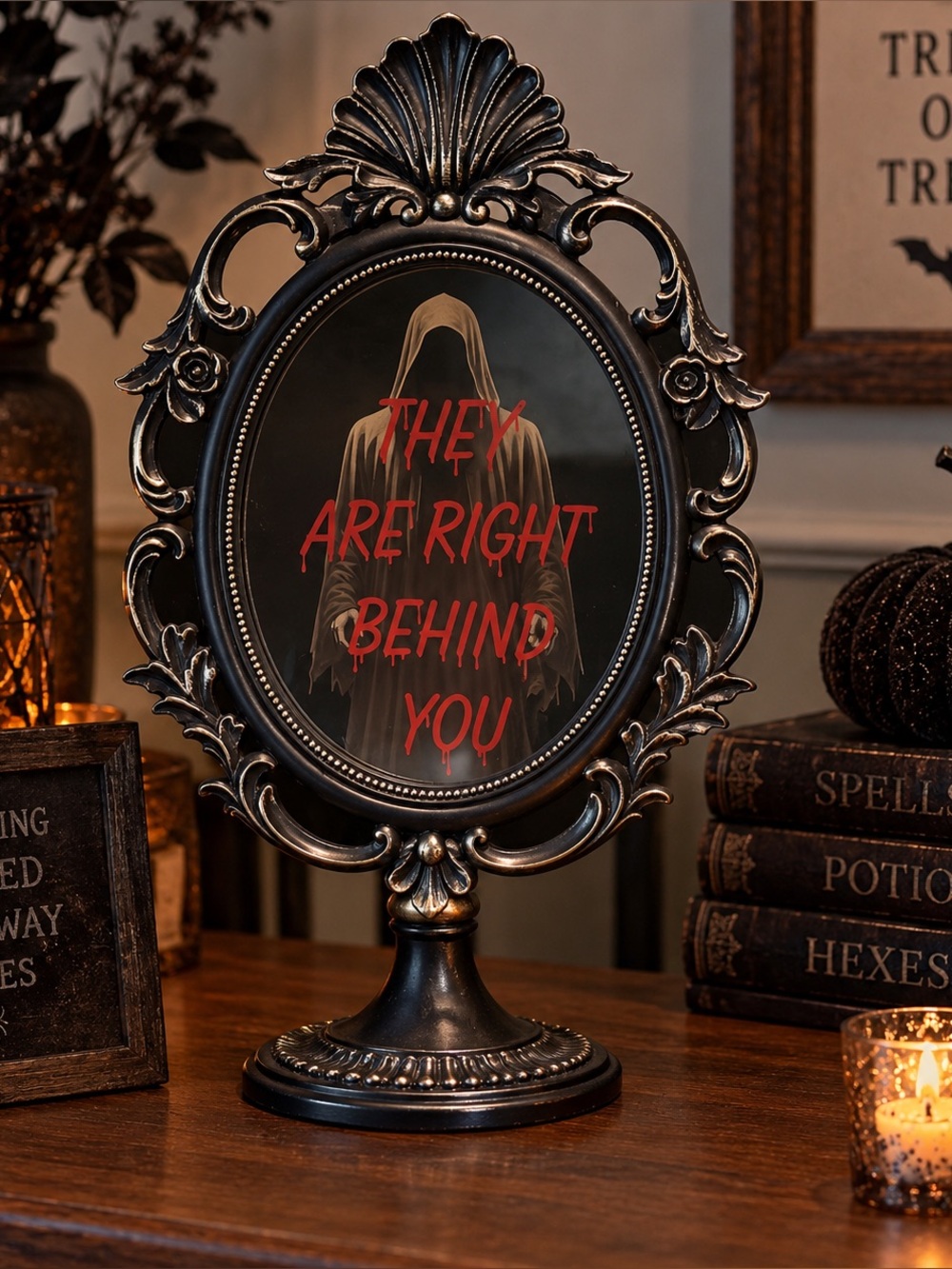 New Martha Stewart Halloween LED Lighted Decorative Mirror Gothic Tabletop 14"